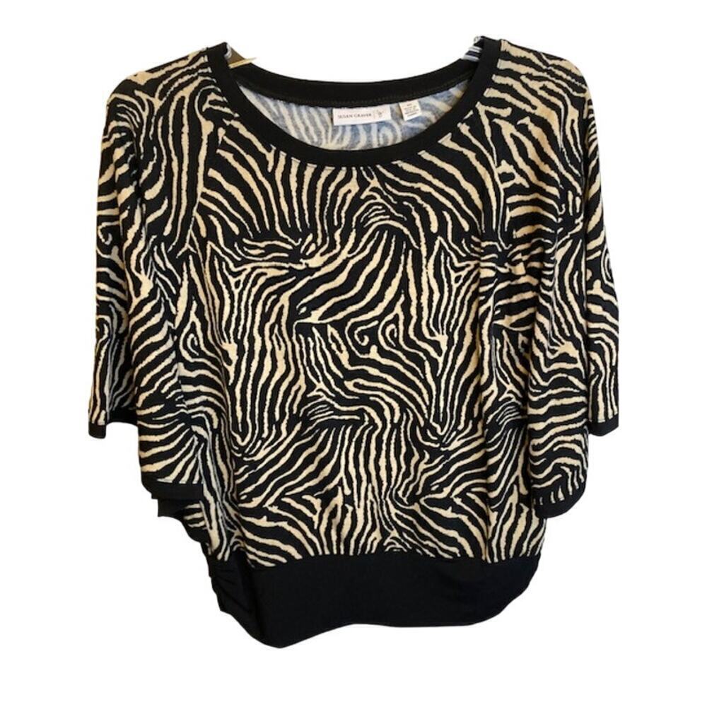 Susan Graver‎ Animal Print Raglan Below Elbow Sleeve Womens Sweater XS